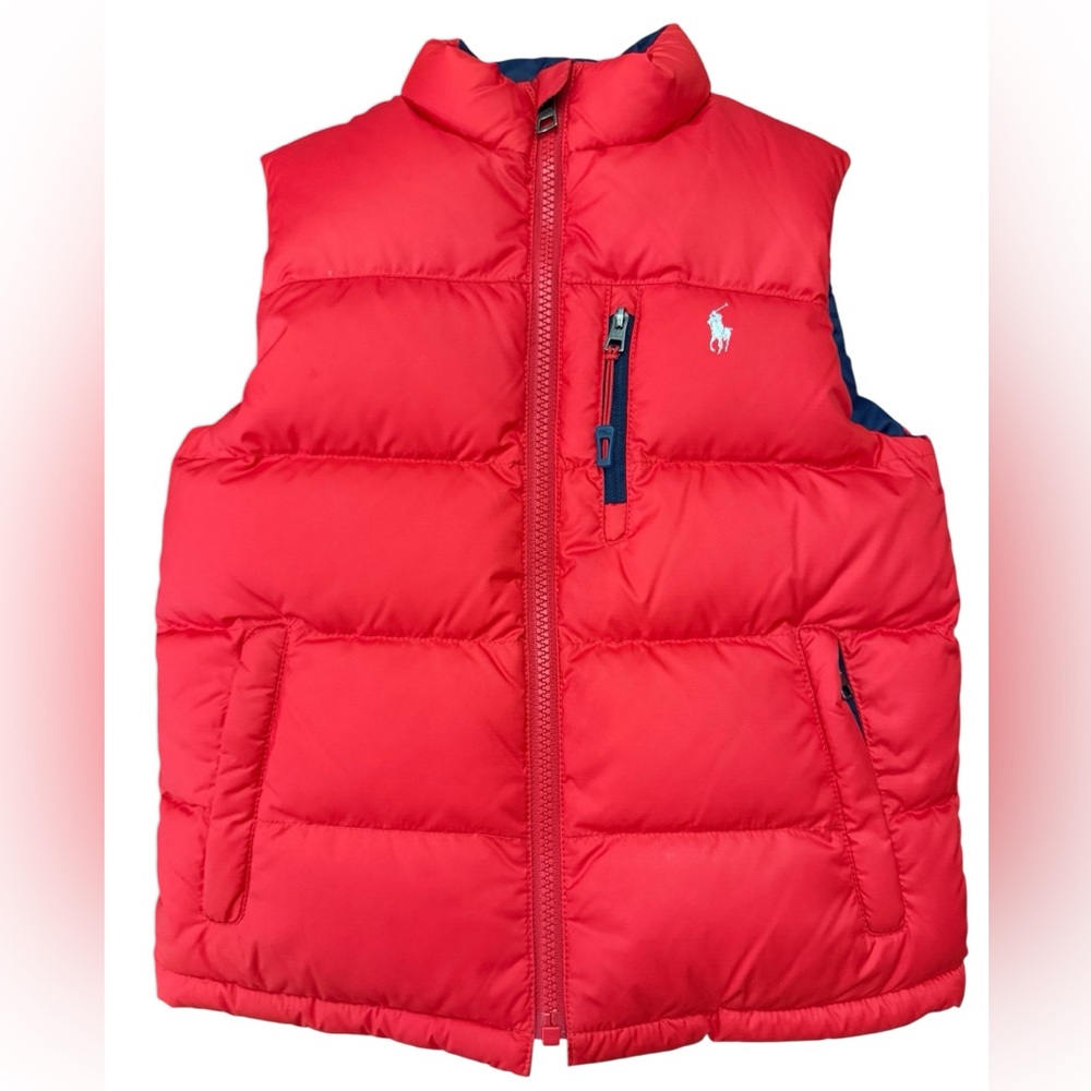 Polo Ralph Lauren Boys’ 6 Reversible Full Zip Down Puffer Ripstop Vest Red Navy